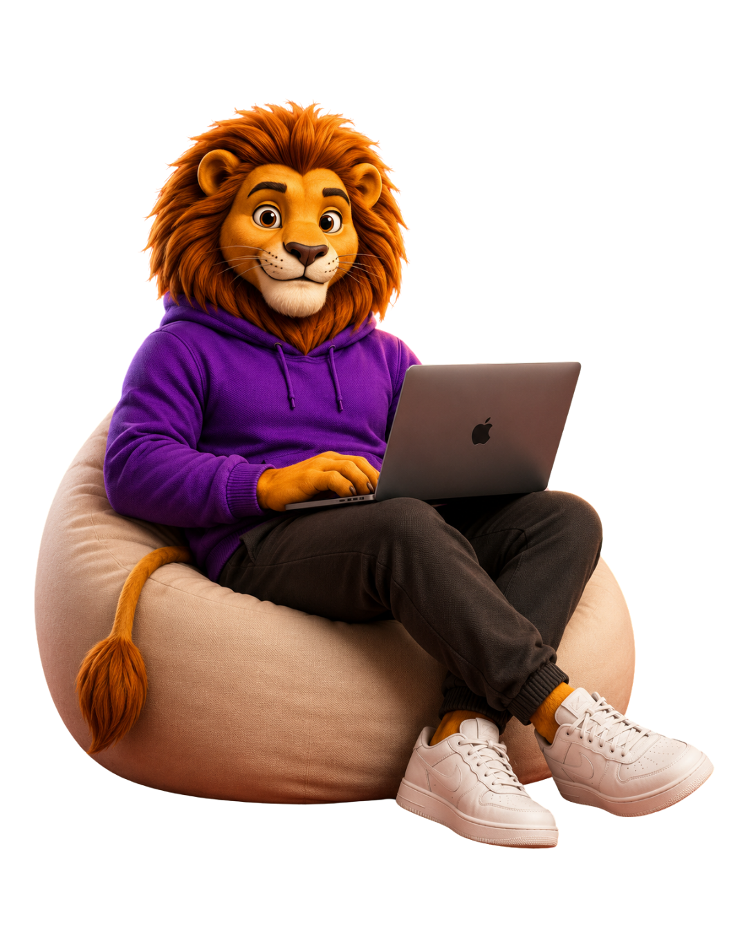 KDM Lion working on laptop